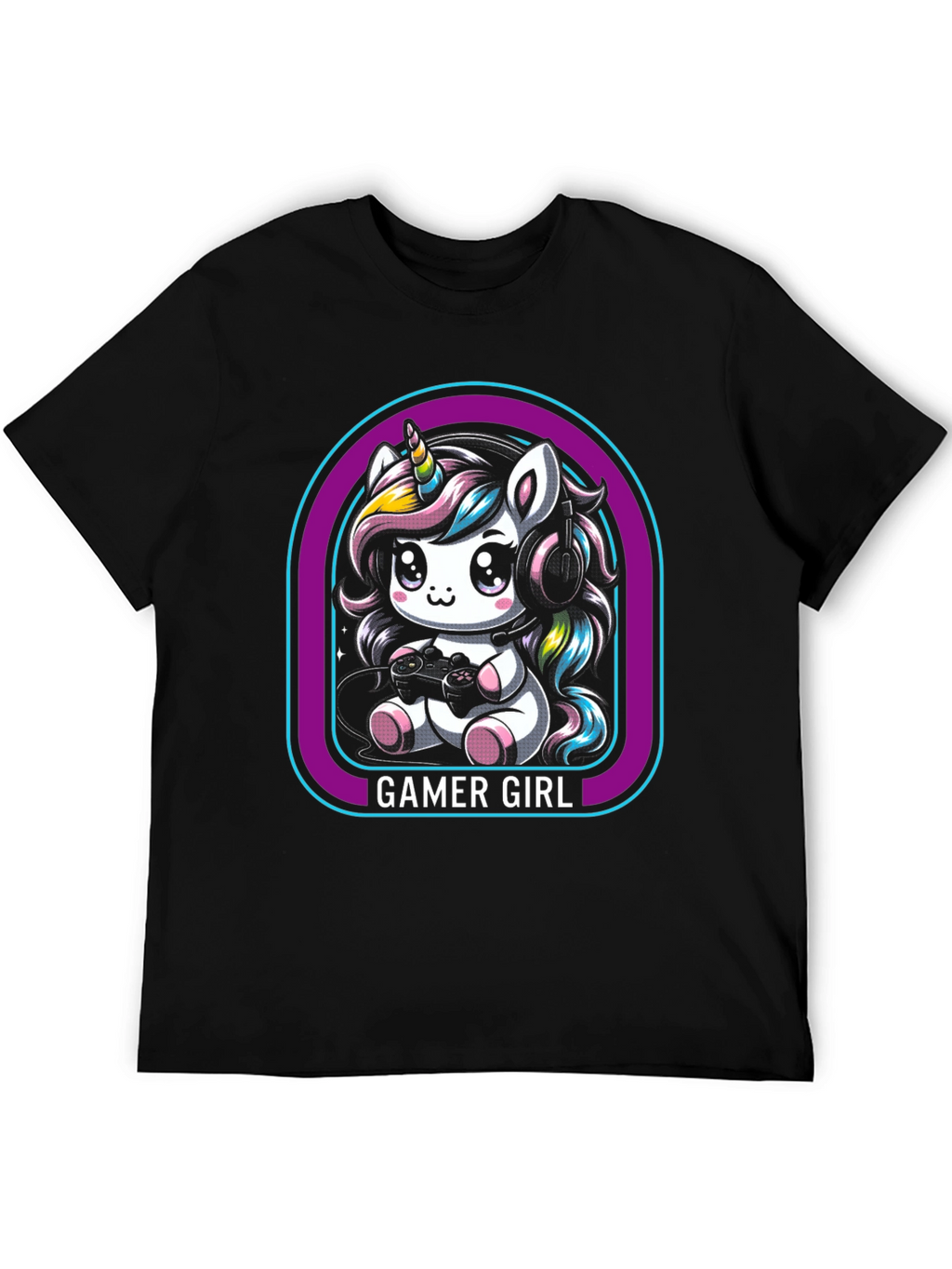 Gamer Girl Unicorn Black T-Shirt