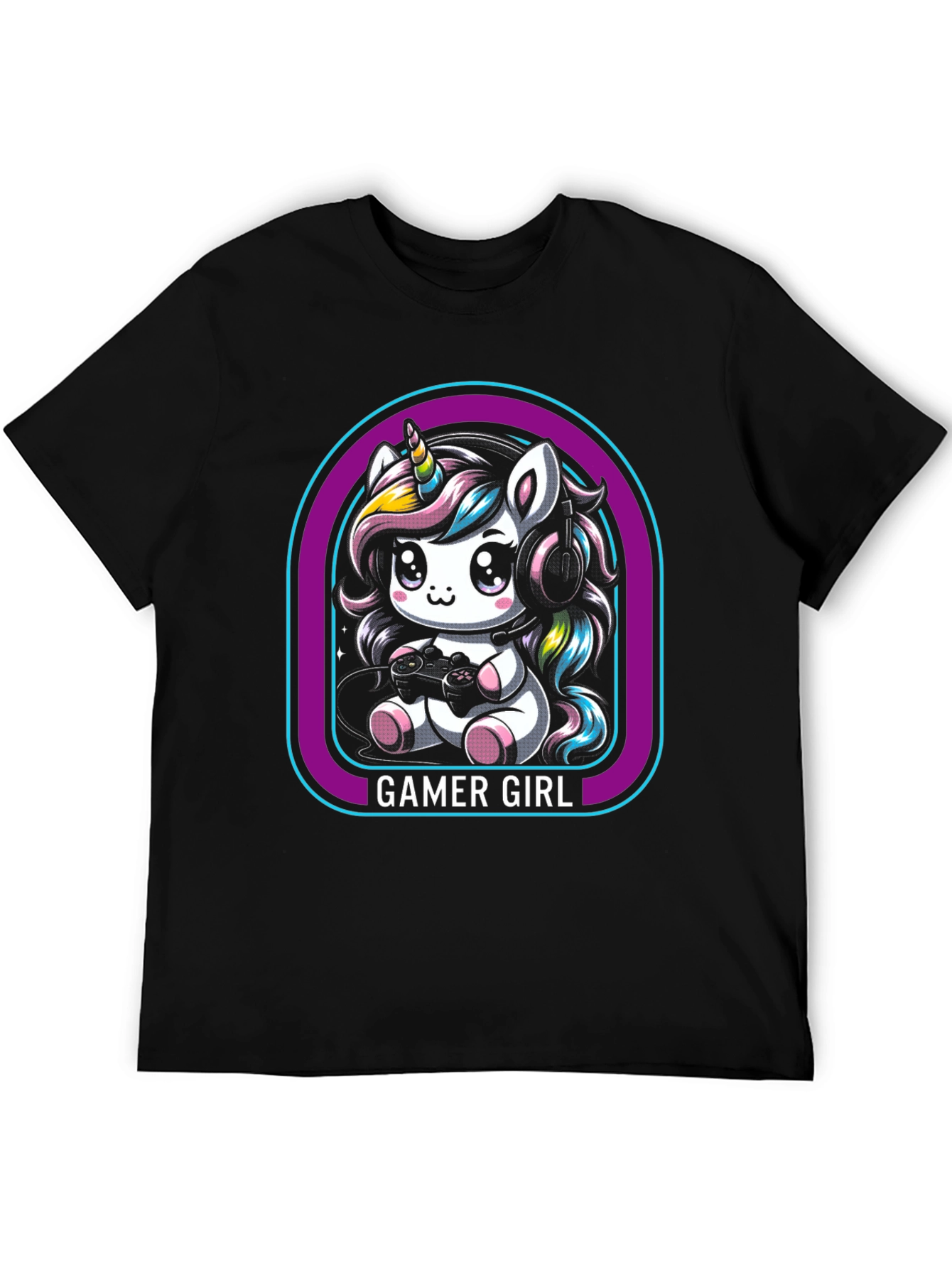 Gamer Girl Unicorn Black T-Shirt