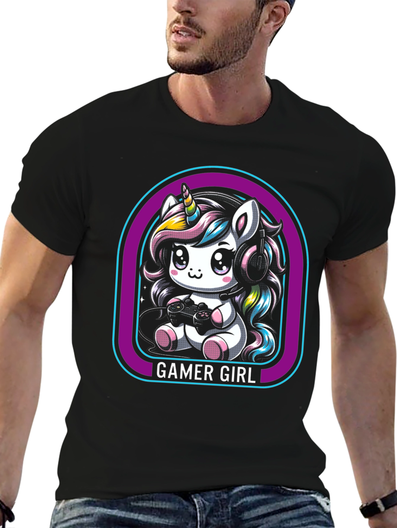 Gamer Girl Unicorn Black T-Shirt