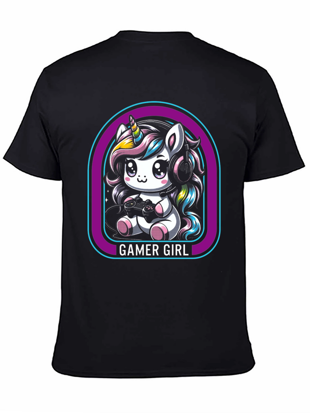 Gamer Girl Unicorn Black T-Shirt