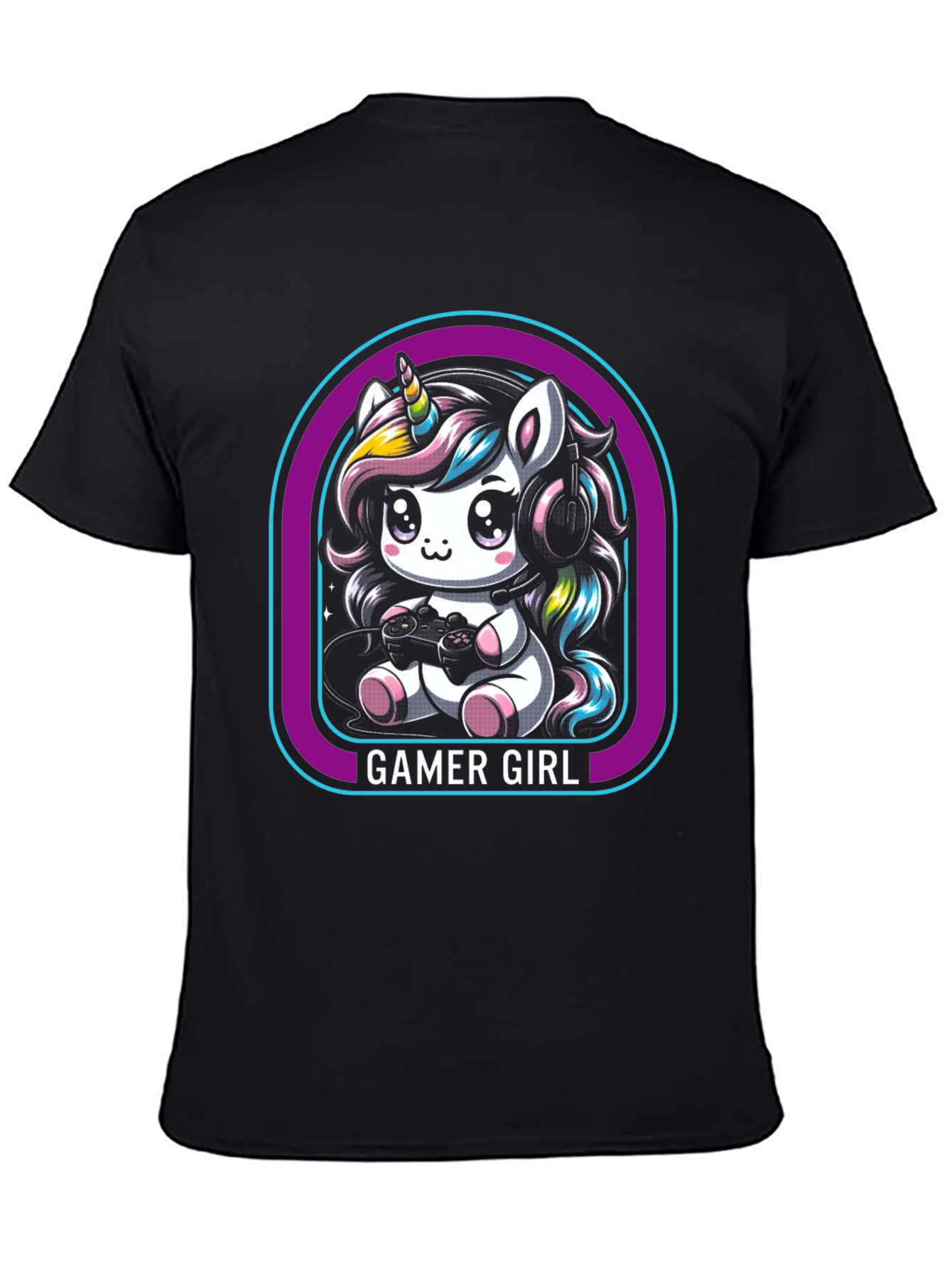 Gamer Girl Unicorn Black T-Shirt
