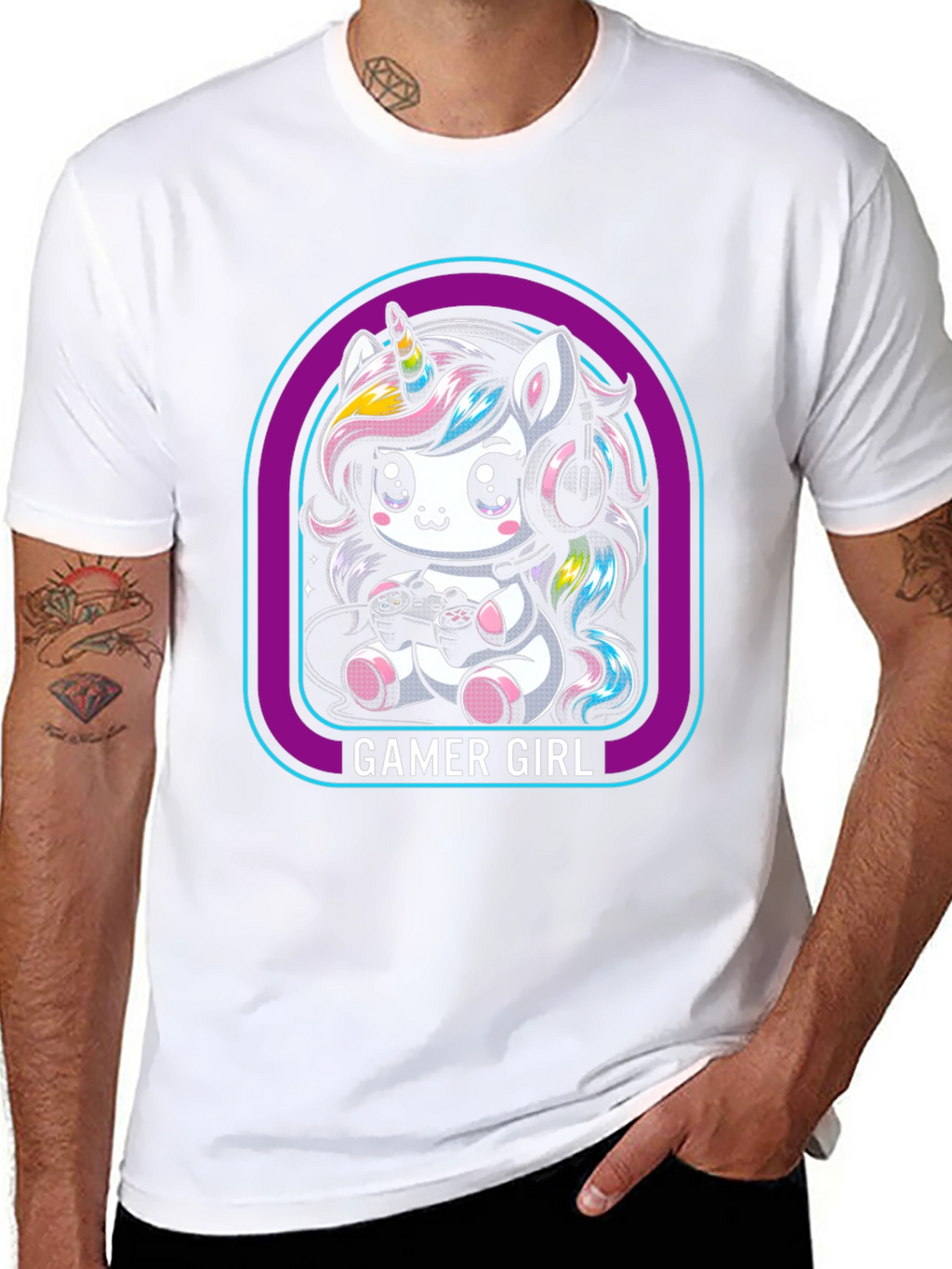 Gamer Girl Unicorn Black T-Shirt