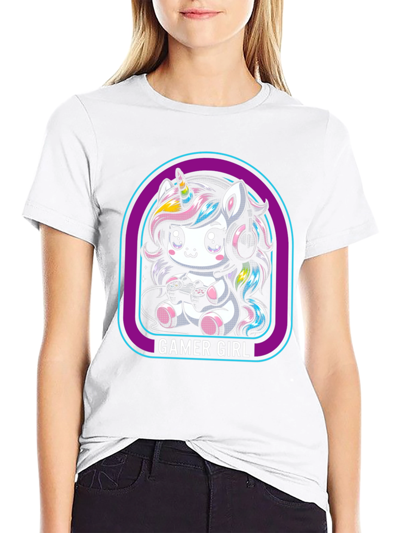 Gamer Girl Unicorn Black T-Shirt