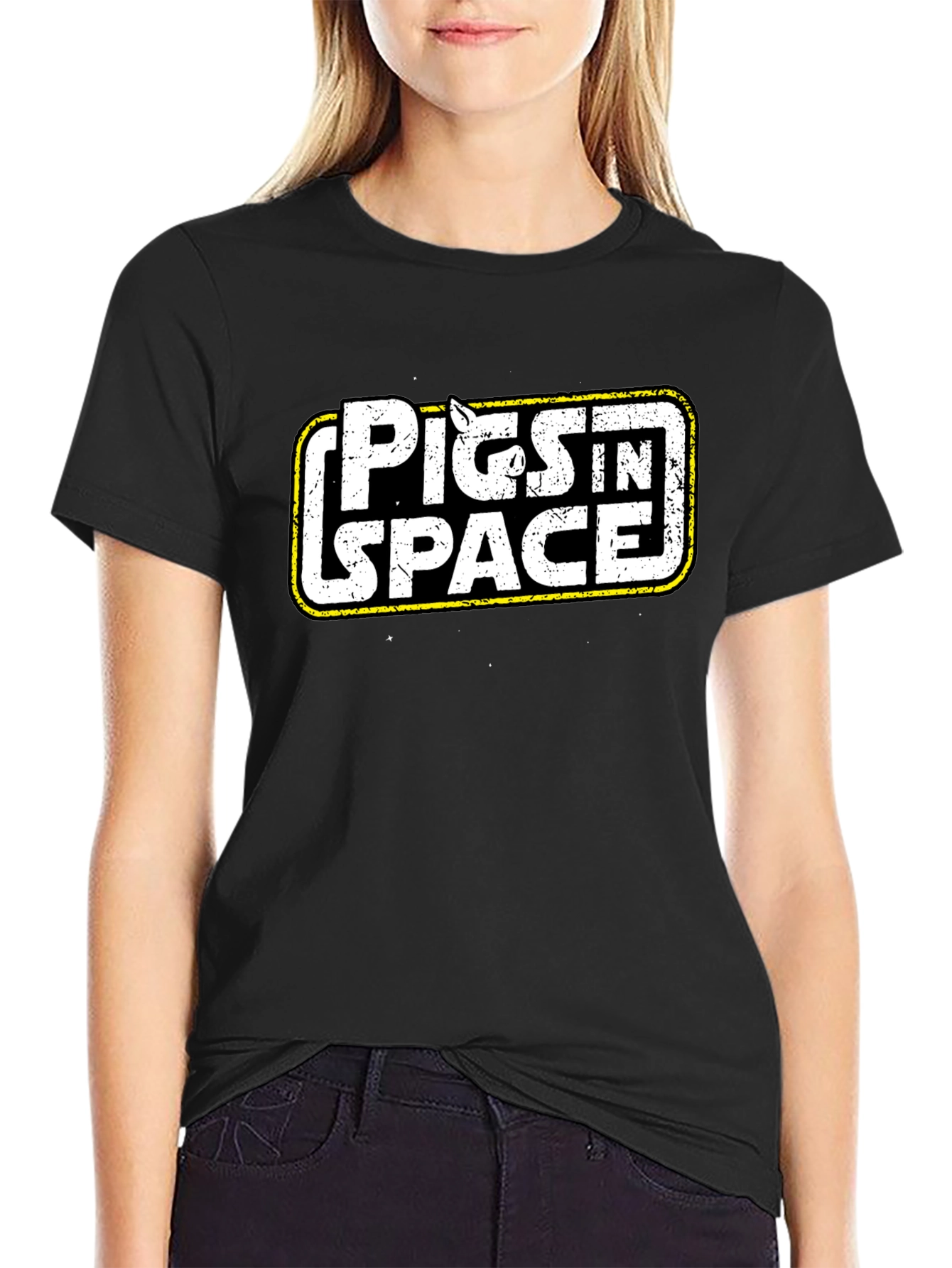 Pigs in Space Graphic Black T-Shirt