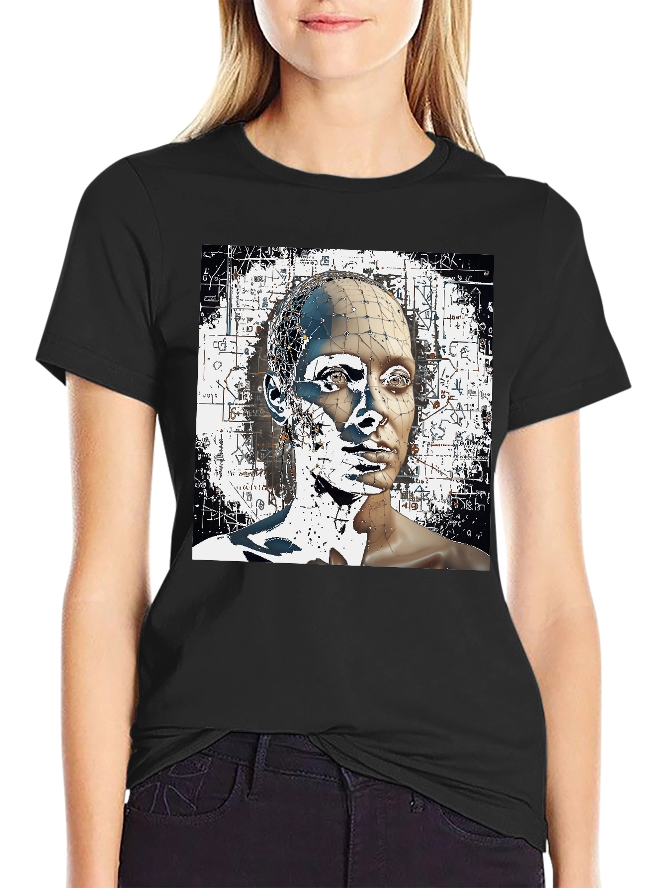 Abstract Face Graphic Black T-Shirt