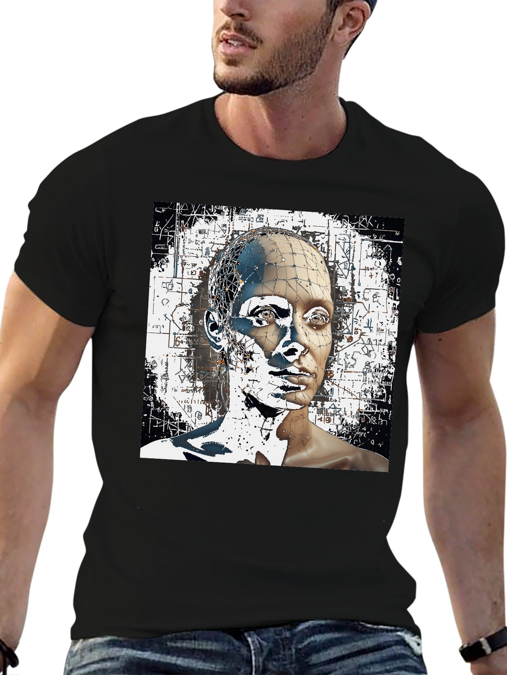 Abstract Face Graphic Black T-Shirt