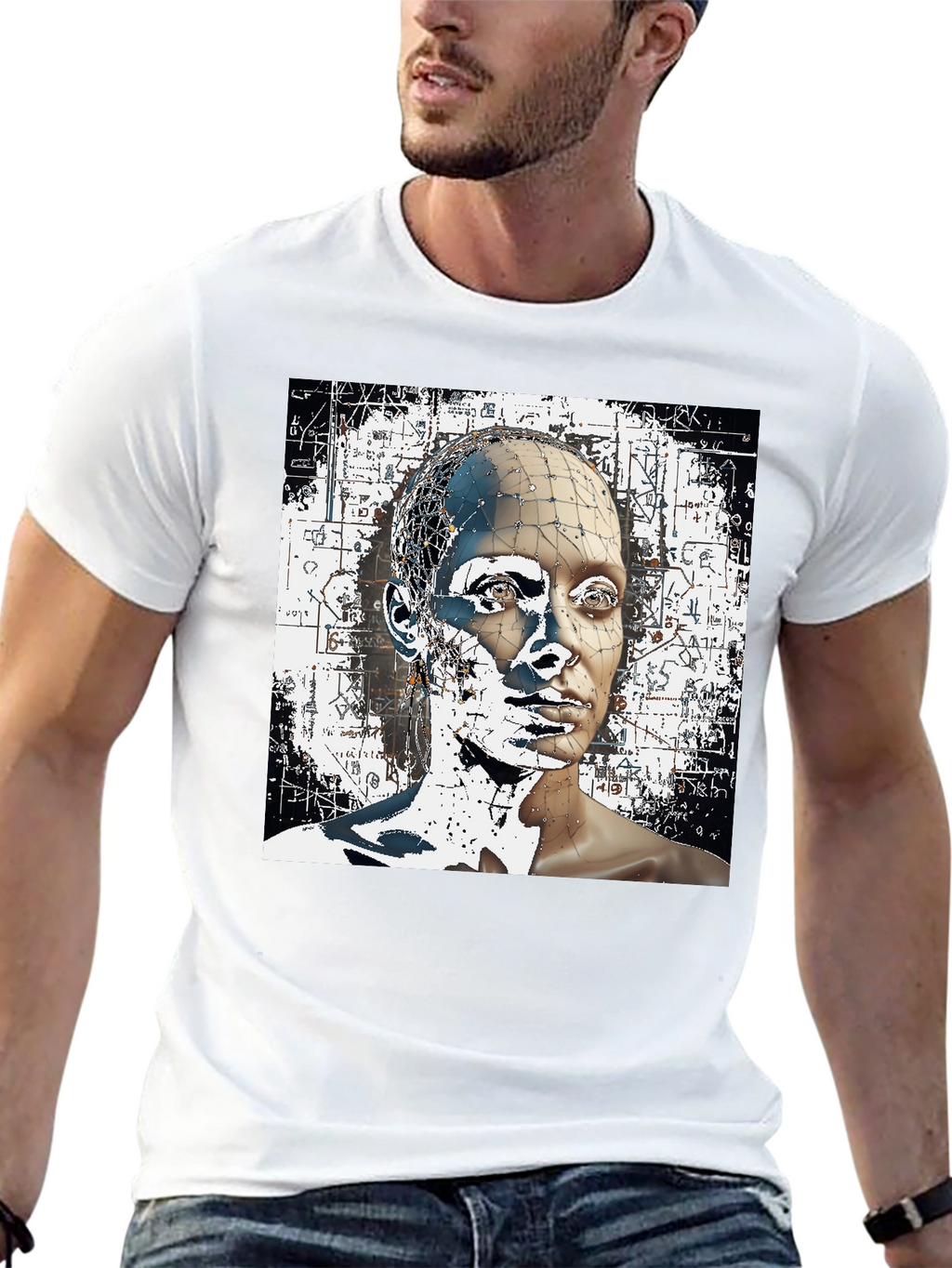 Abstract Face Graphic Black T-Shirt