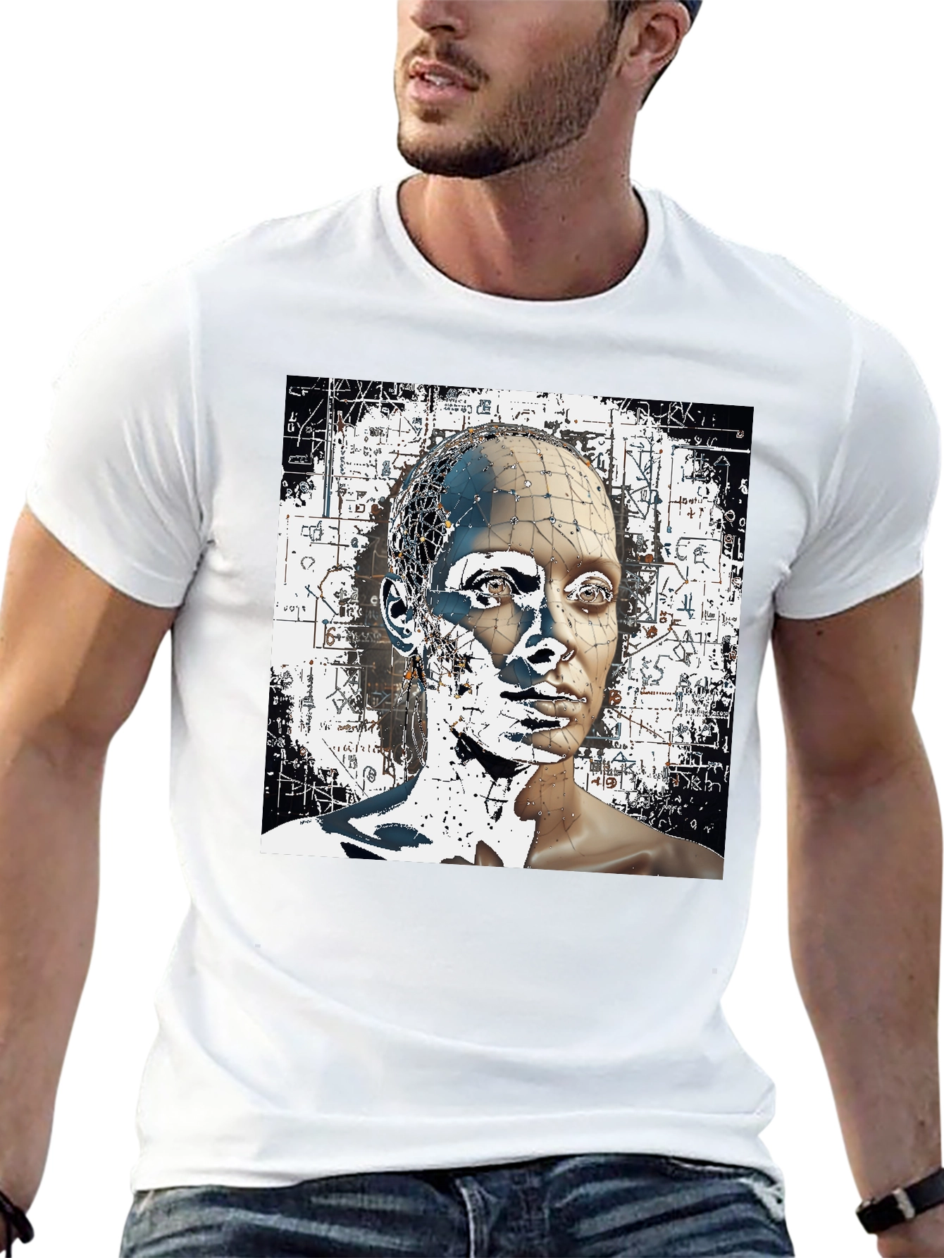 Abstract Face Graphic Black T-Shirt