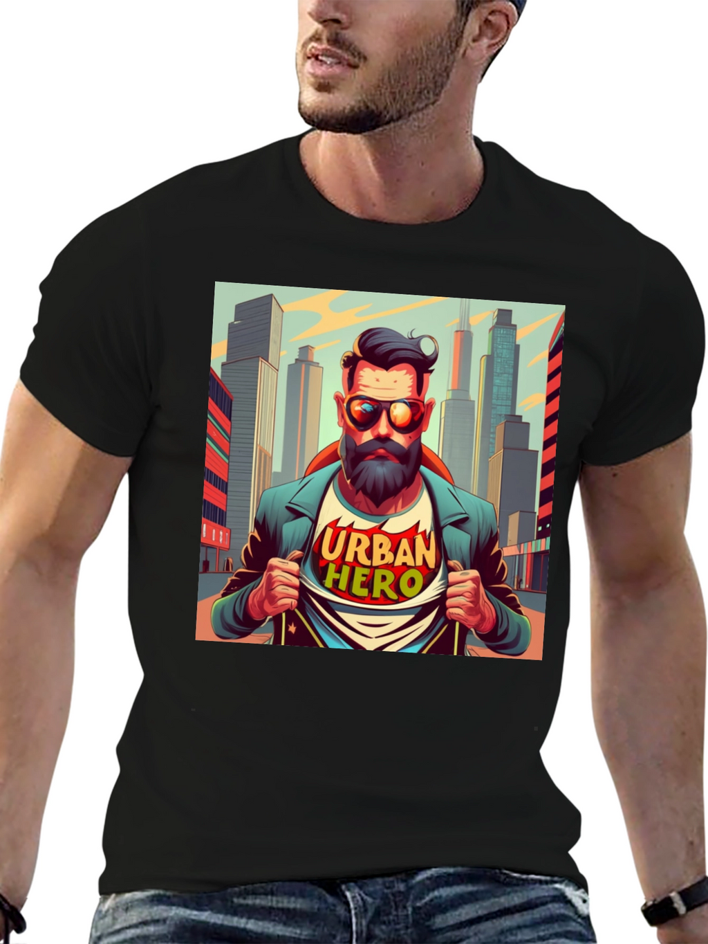 Urban Hero Graphic T-Shirt - Mens Black Tee