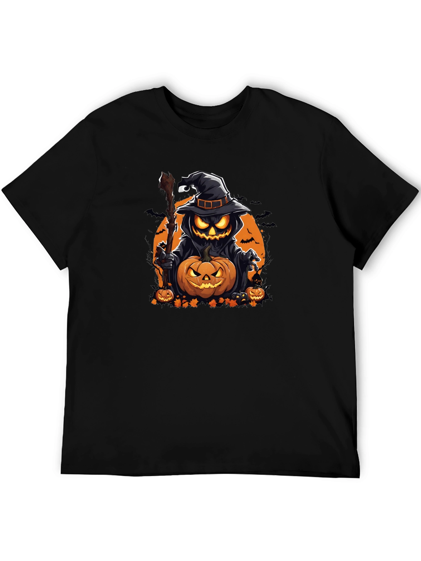 Halloween Pumpkin Wizard Black T-Shirt