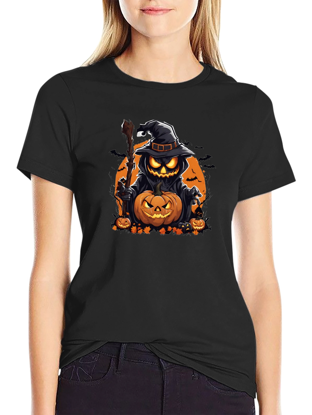 Halloween Pumpkin Wizard Black T-Shirt