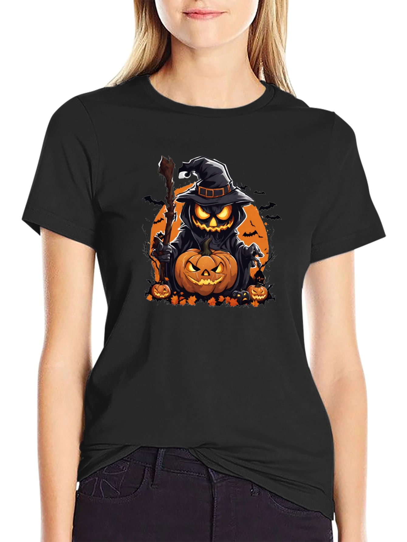 Halloween Pumpkin Wizard Black T-Shirt