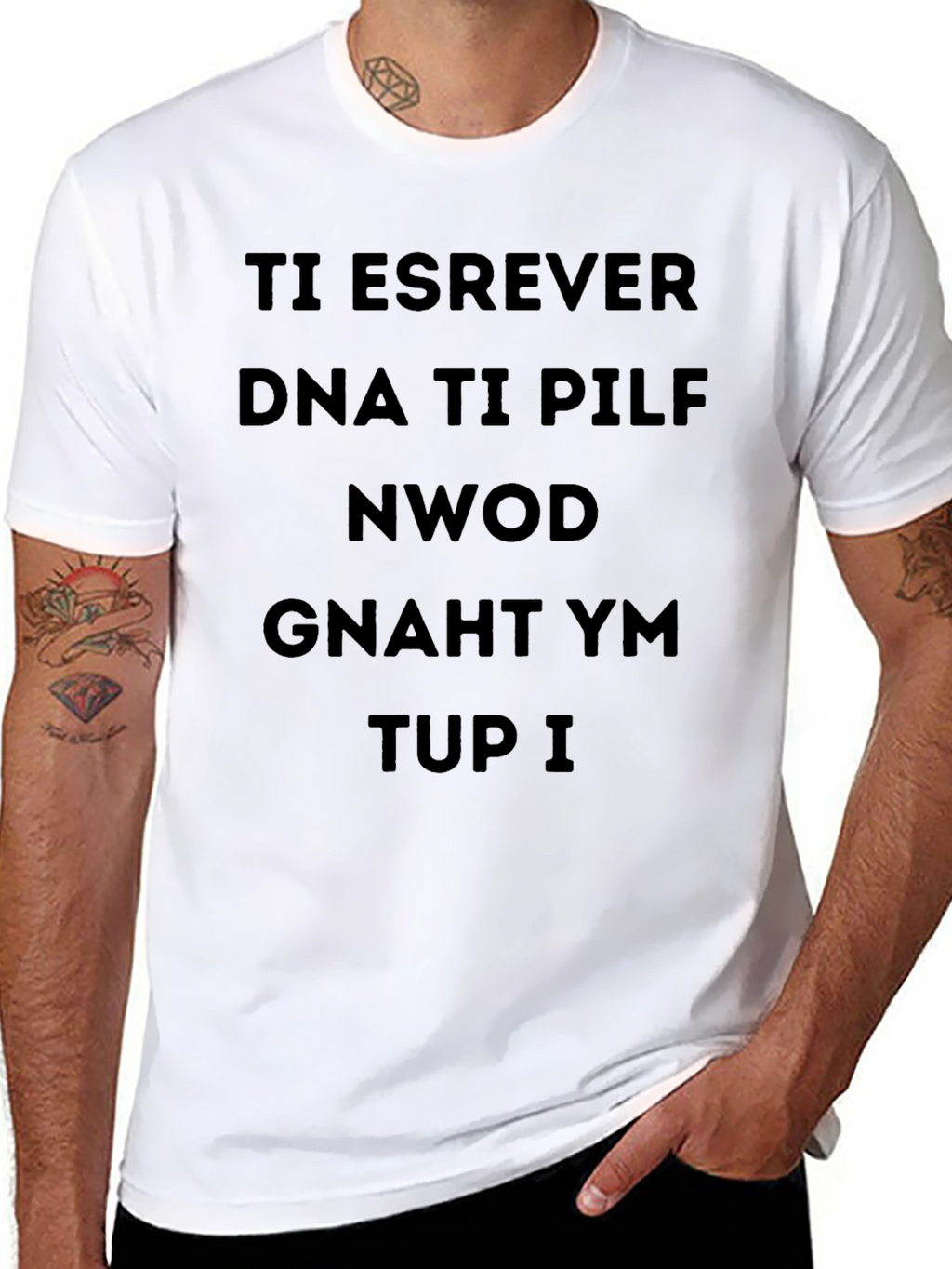 Reversed Text Black T-Shirt