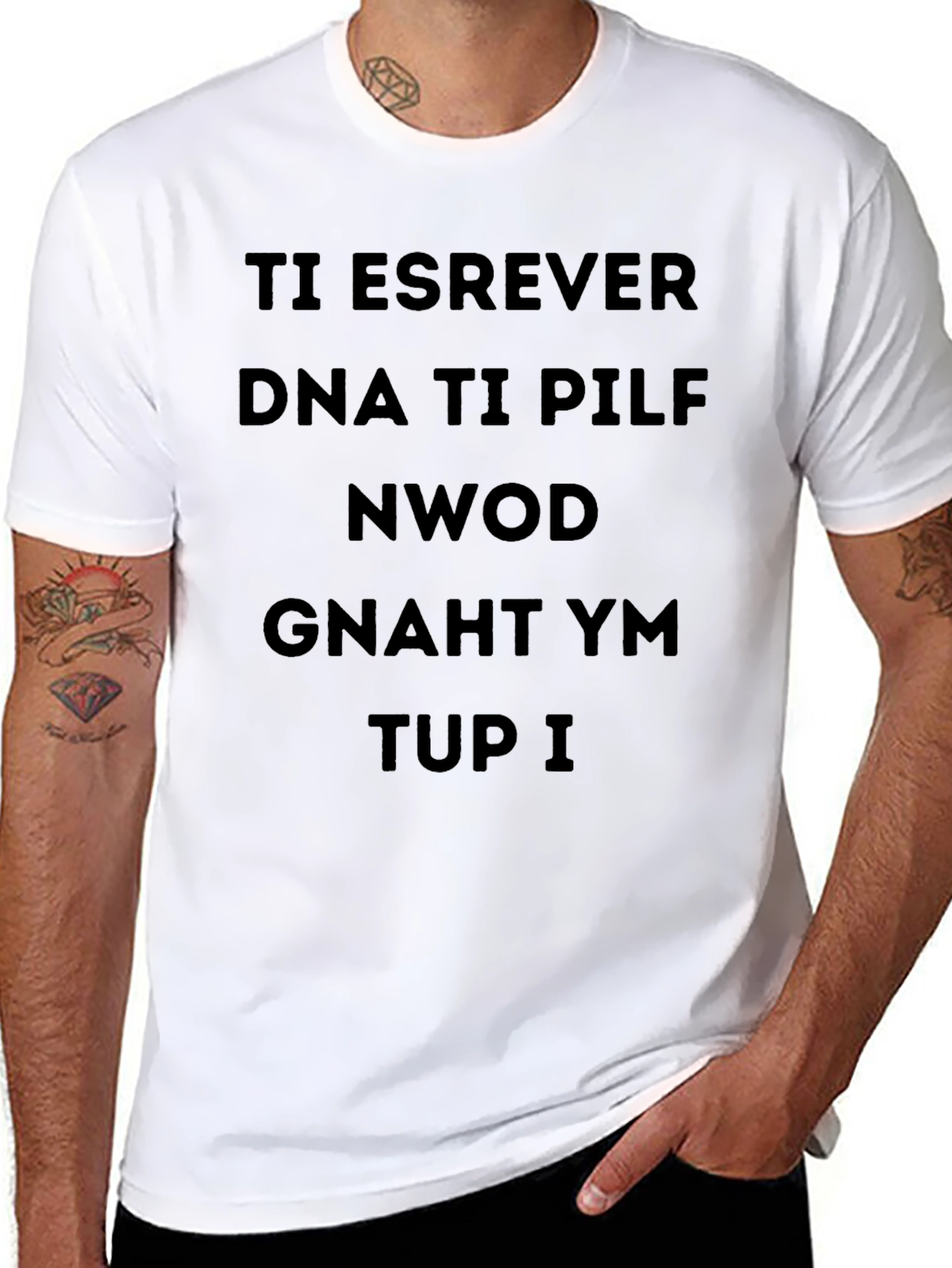 Reversed Text Black T-Shirt