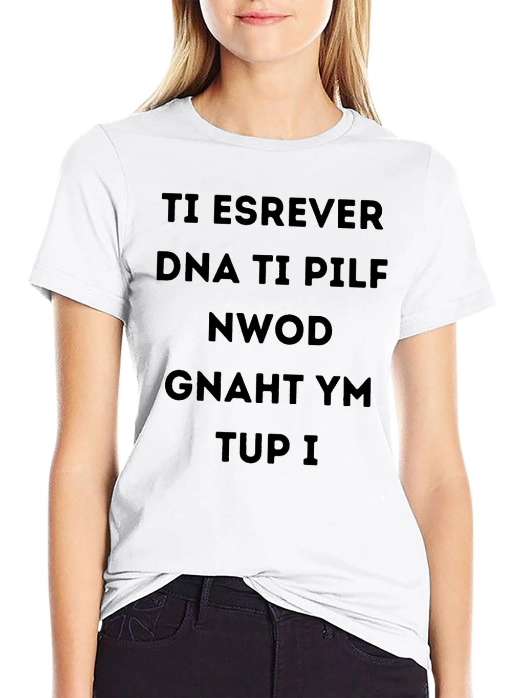 Reversed Text Black T-Shirt