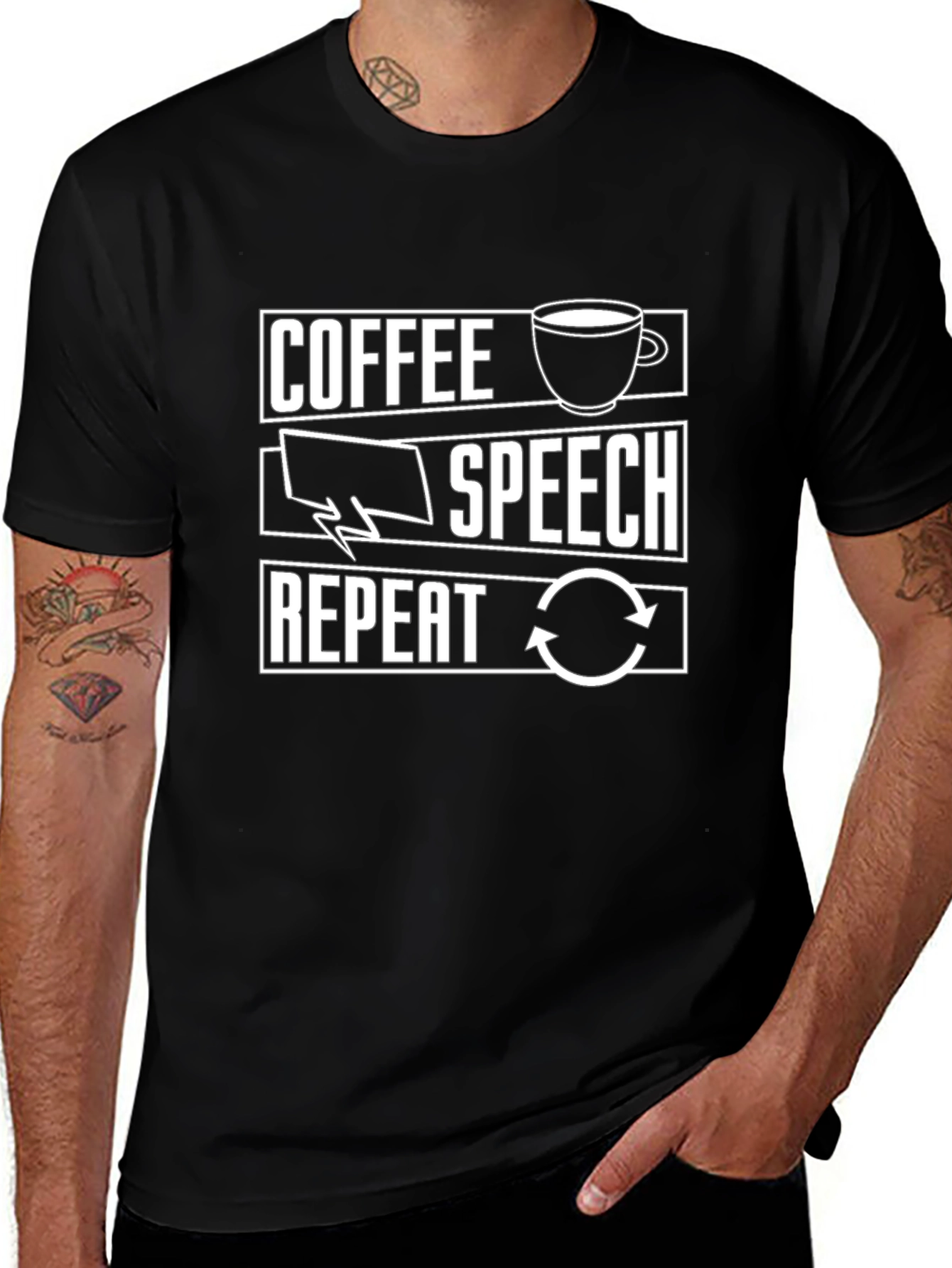 Coffee Speech Repeat T-Shirt - Black
