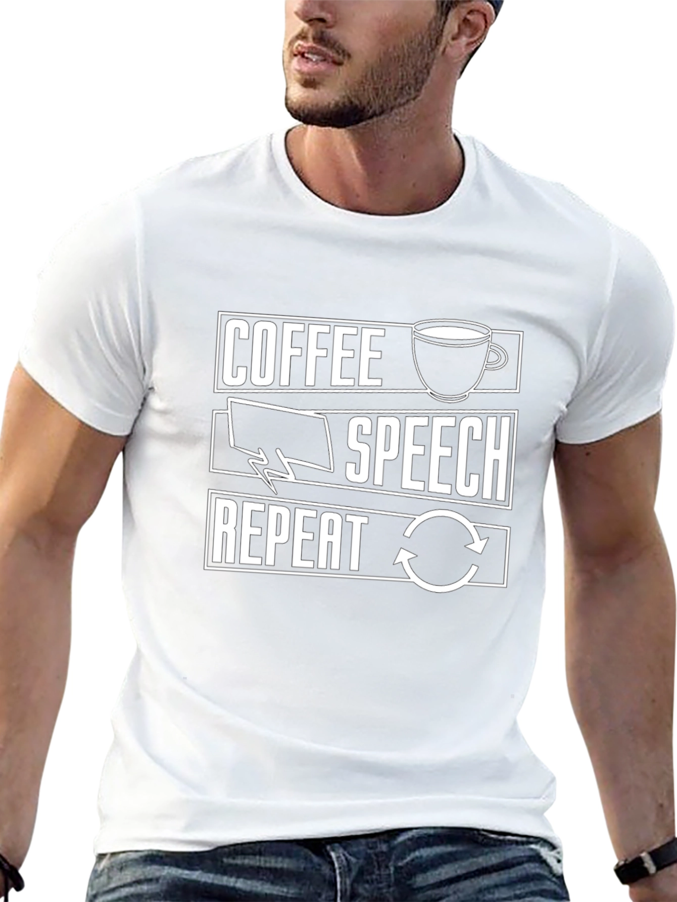 Coffee Speech Repeat T-Shirt - Black