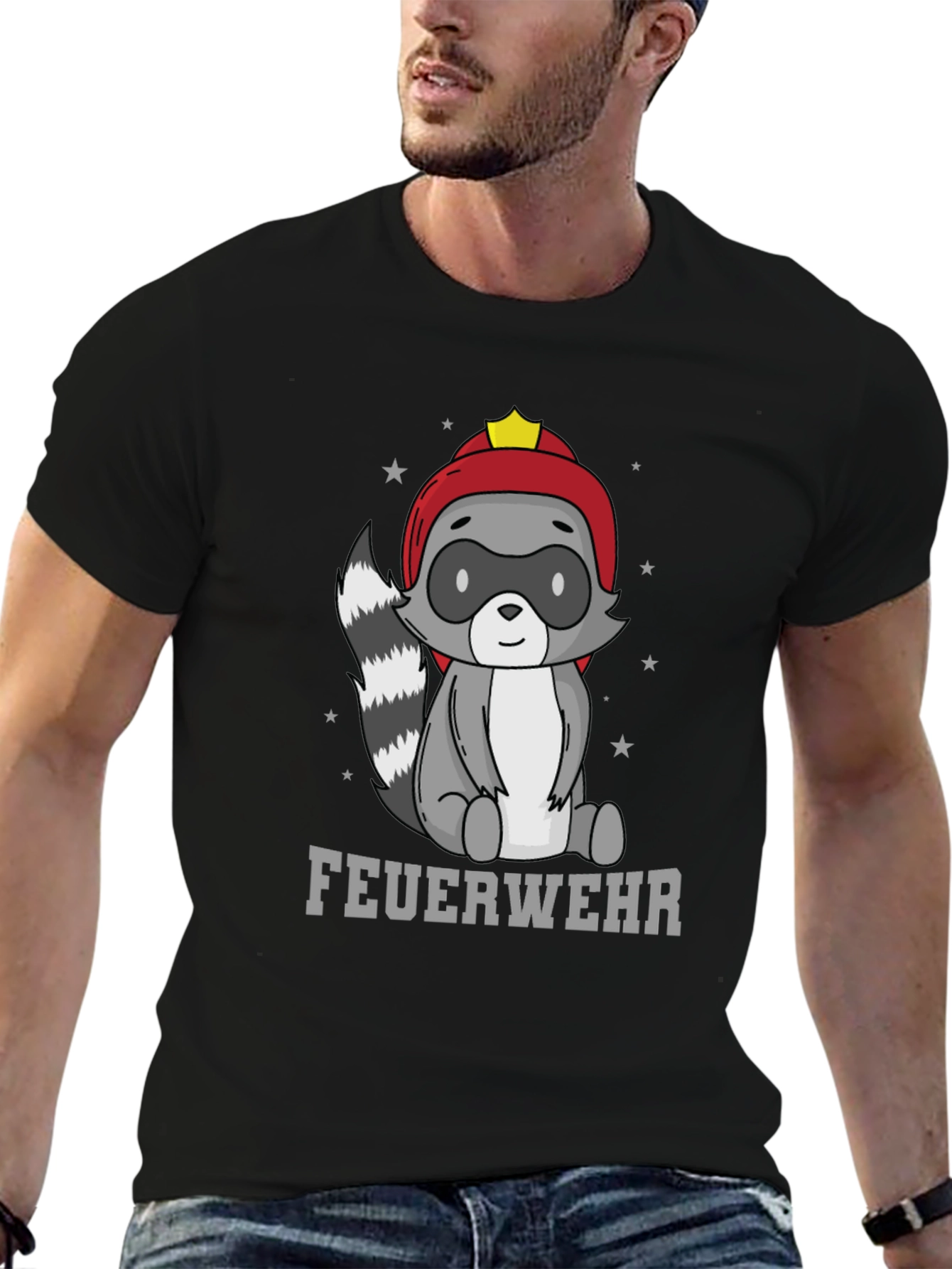 Firefighter Raccoon T-Shirt - Cute Cartoon Design