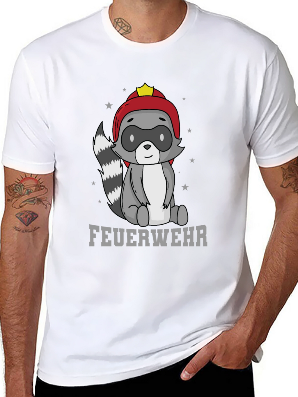 Firefighter Raccoon T-Shirt - Cute Cartoon Design