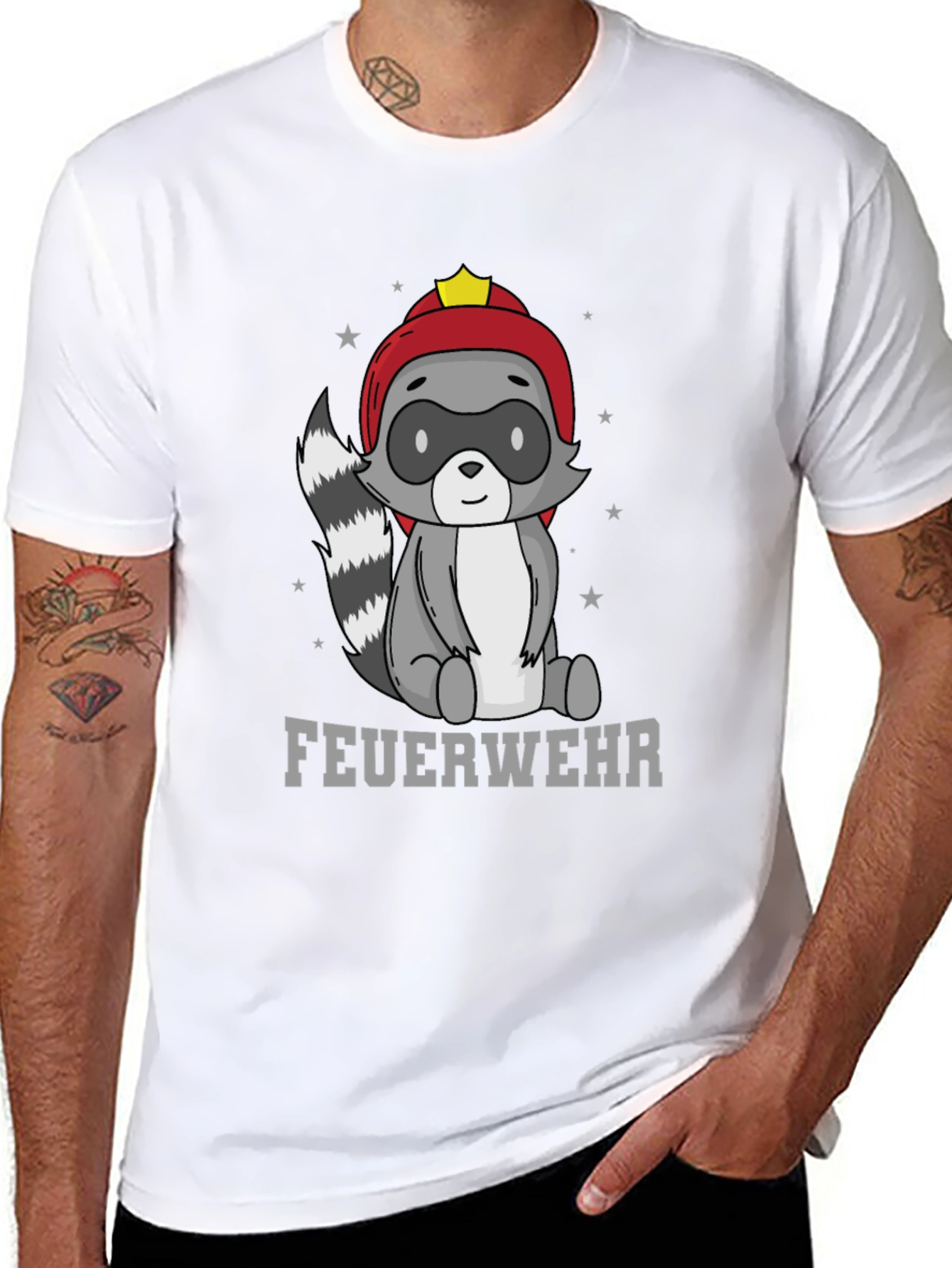 Firefighter Raccoon T-Shirt - Cute Cartoon Design