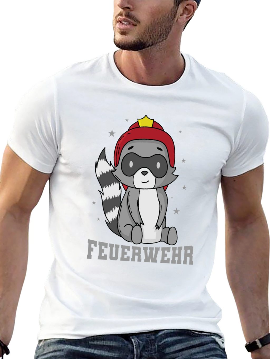 Firefighter Raccoon T-Shirt - Cute Cartoon Design