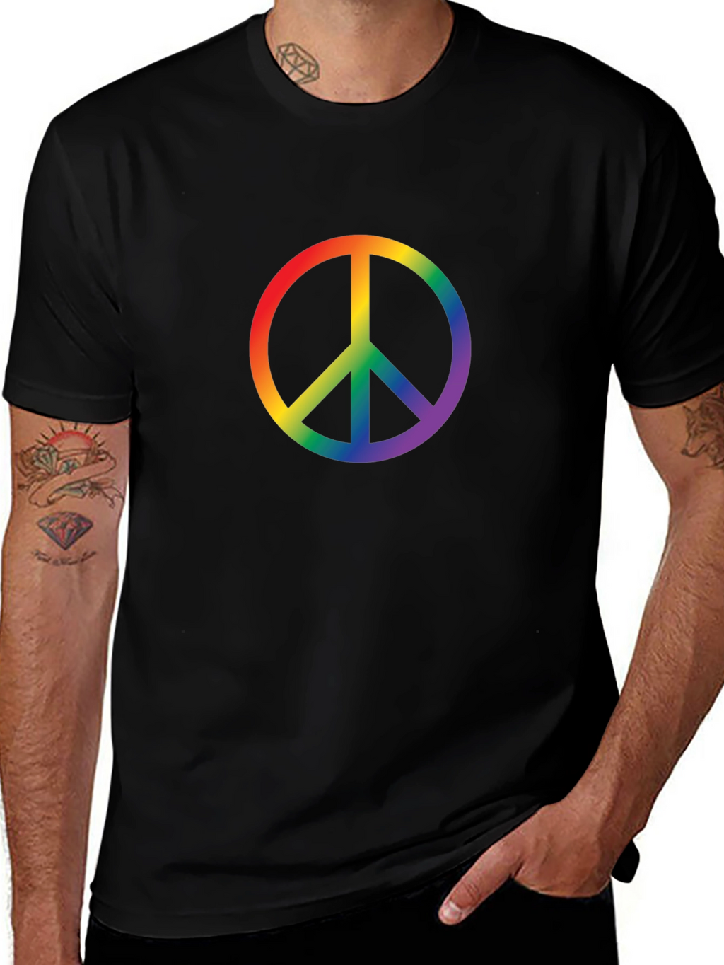 Rainbow Peace Sign Black T-Shirt