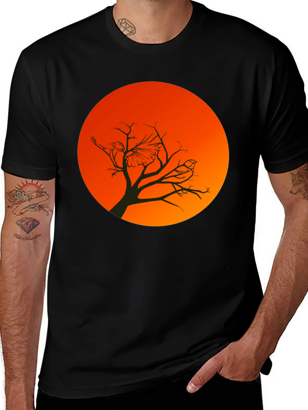 Sunset Bird Silhouette Graphic T-Shirt