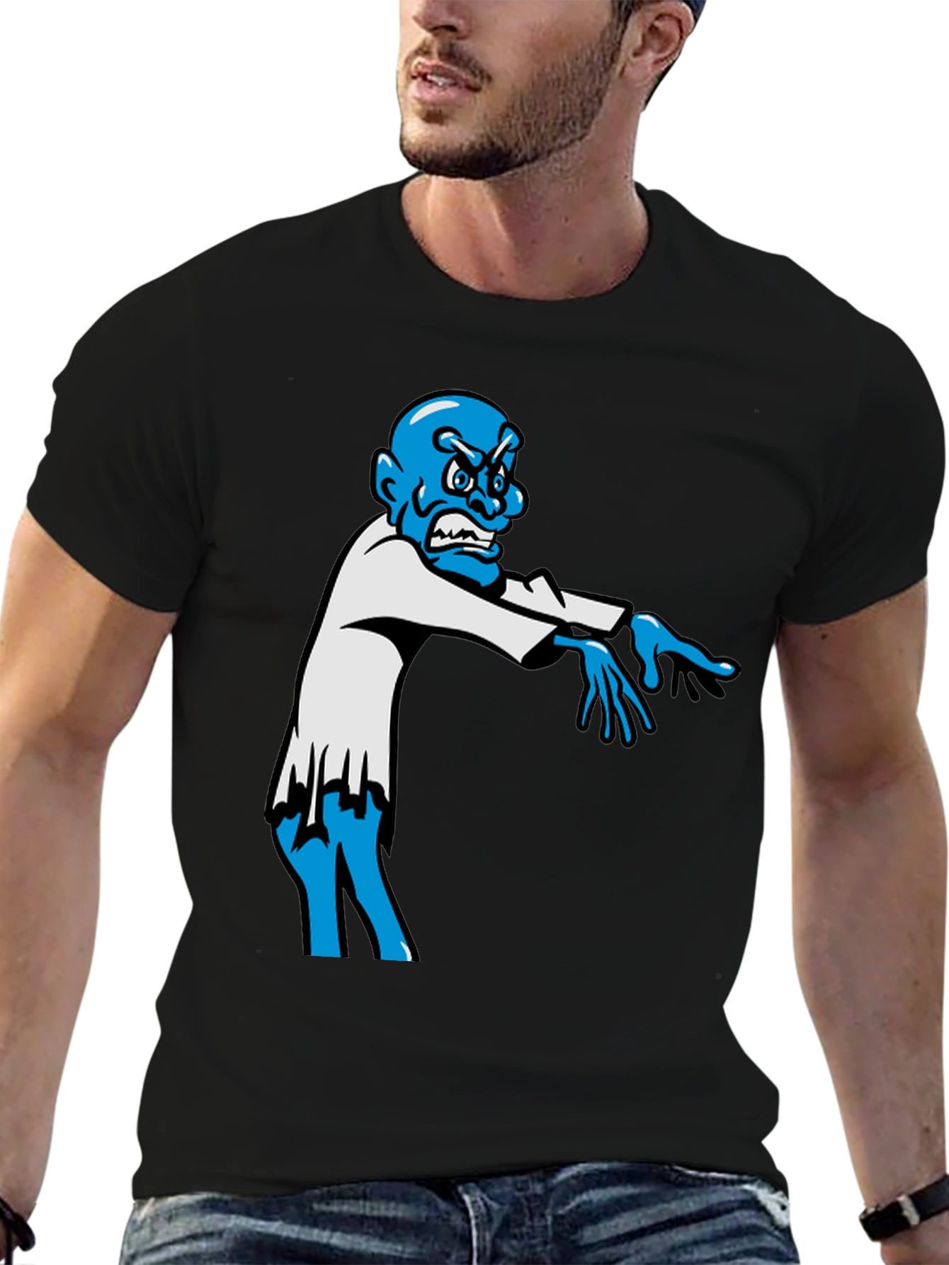 Zombie Graphic T-Shirt - Blue Character on Black Tee