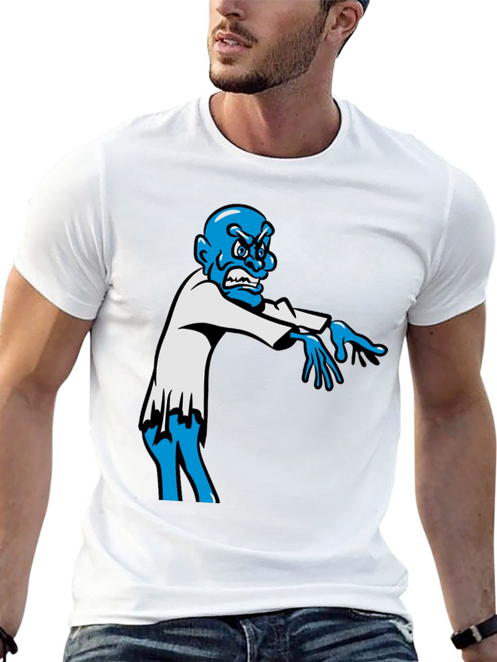 Zombie Graphic T-Shirt - Blue Character on Black Tee