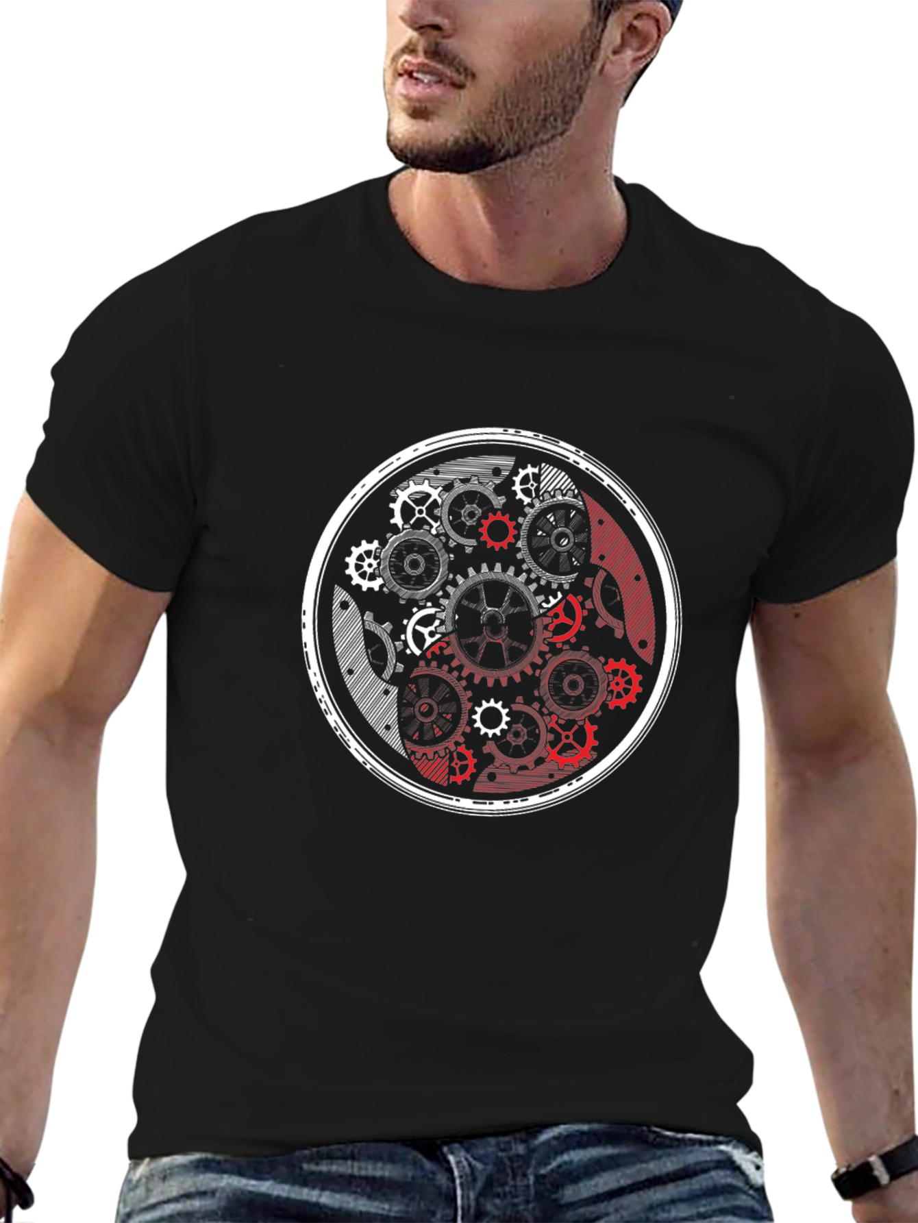 Yin Yang Gears Black Graphic Tee