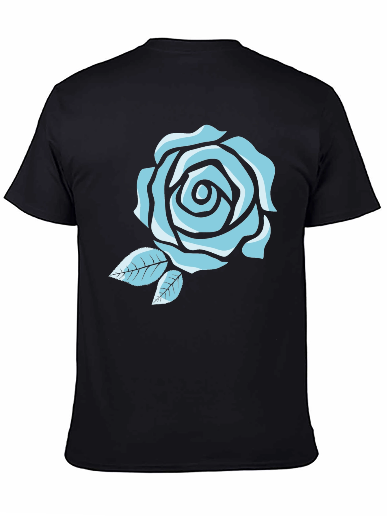 Black T-Shirt with Blue Rose Graphic