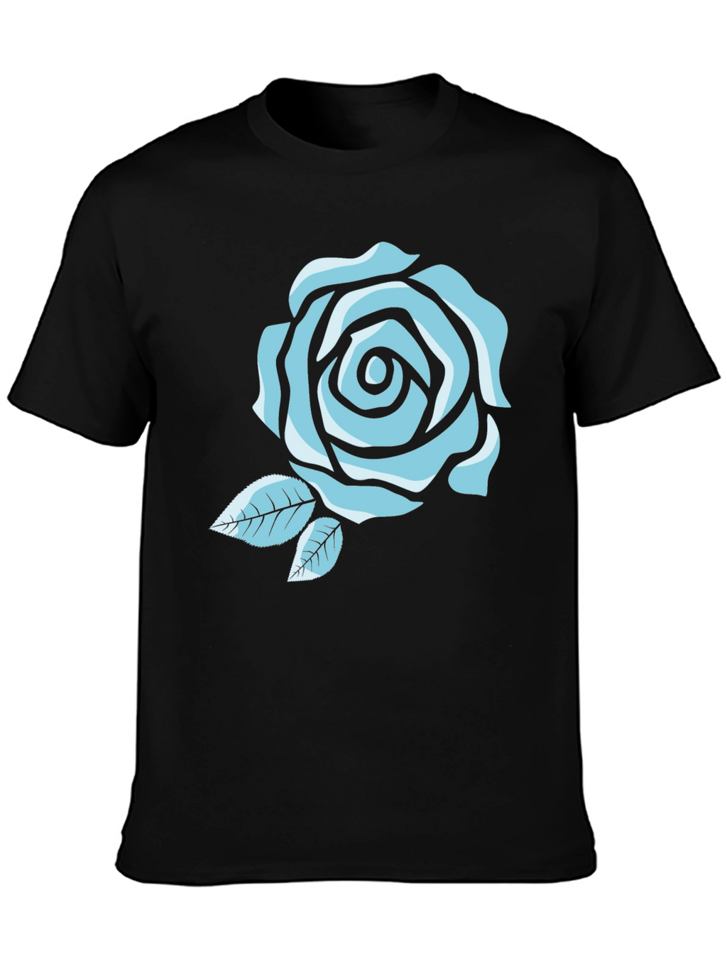 Black T-Shirt with Blue Rose Graphic