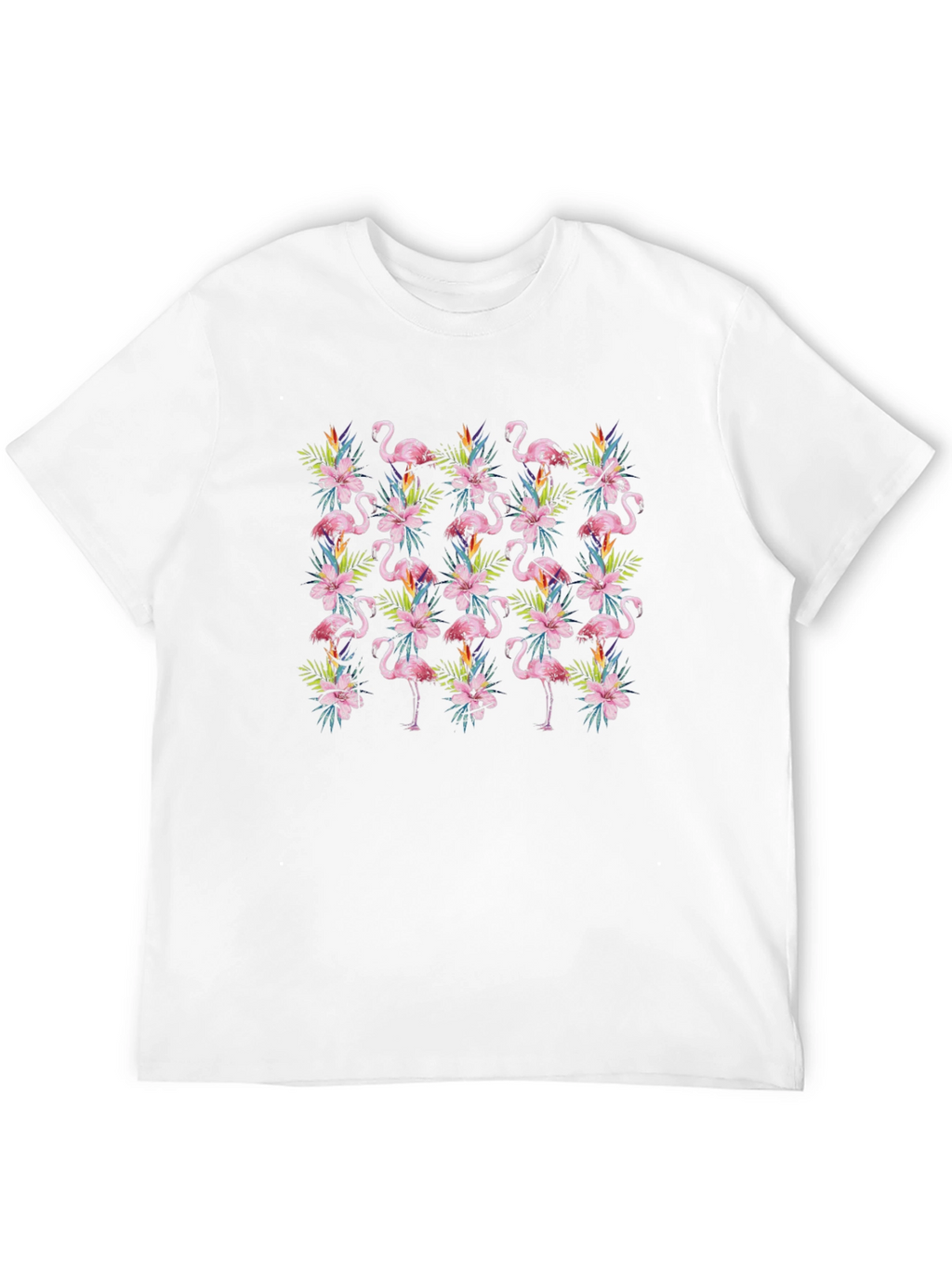 Tropical Flamingo Floral Pattern Mens Black T-Shirt