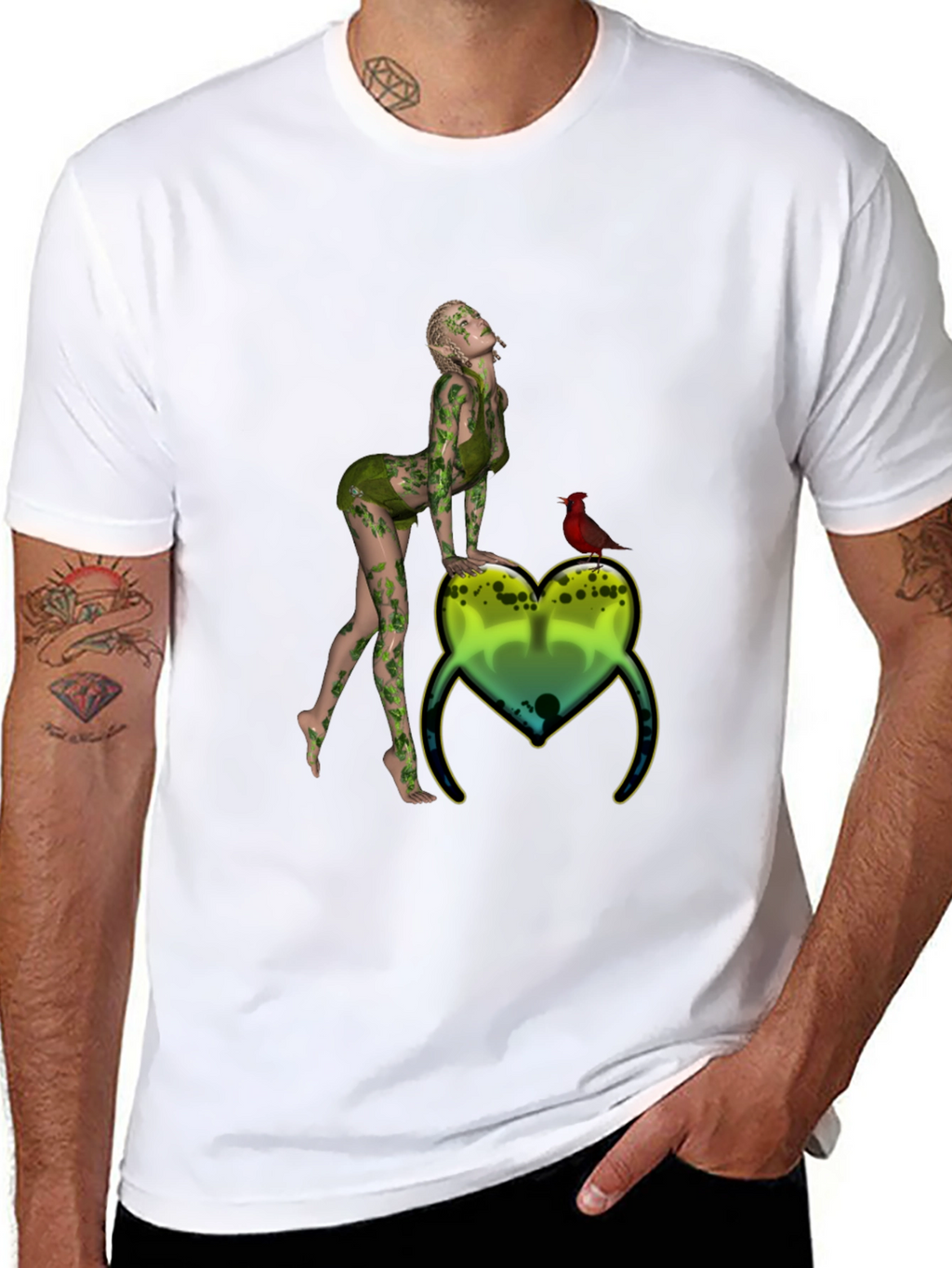 Natures Embrace Tee:  Whimsical Fairy & Cardinal Print