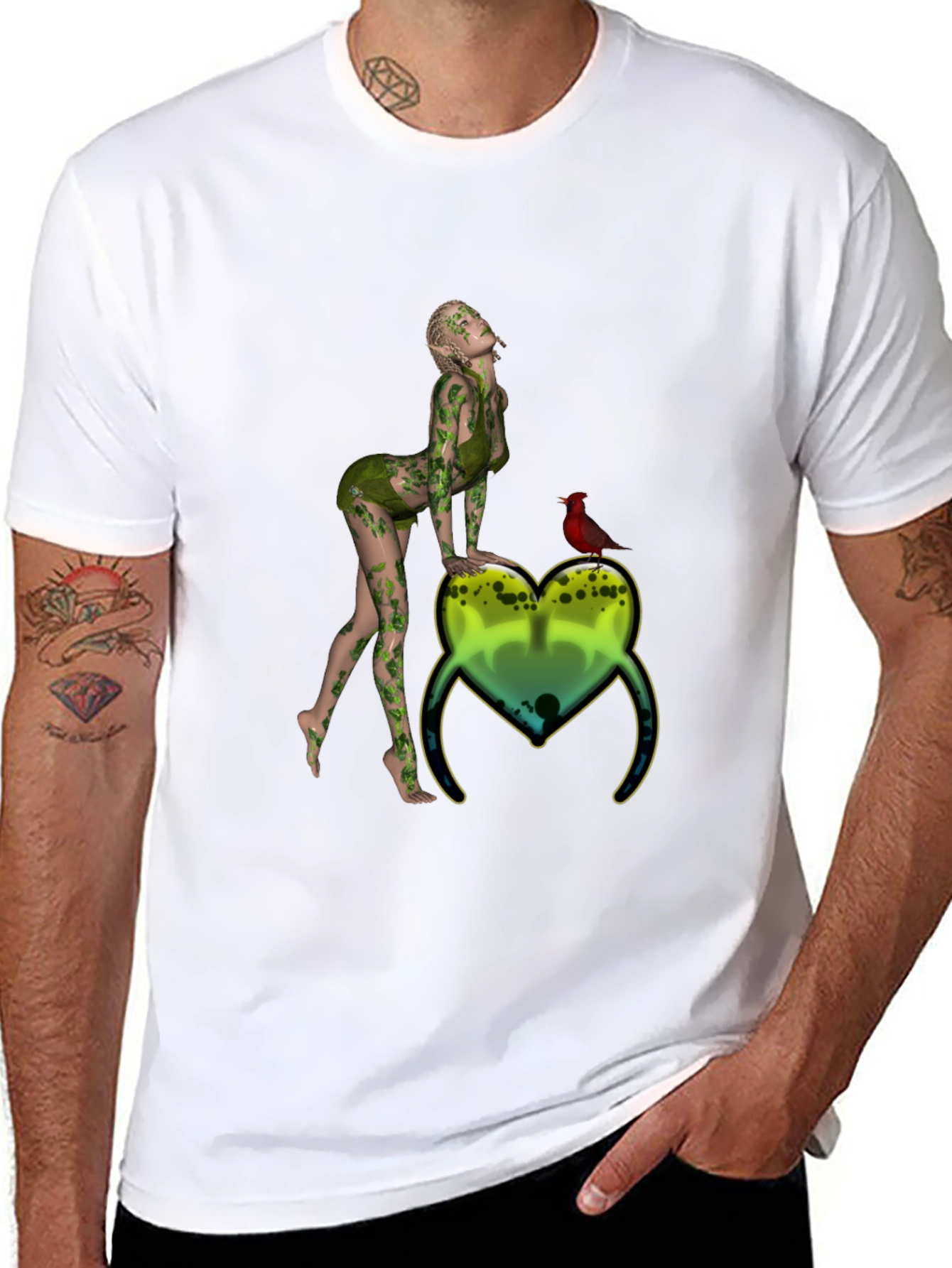 Natures Embrace Tee:  Whimsical Fairy & Cardinal Print