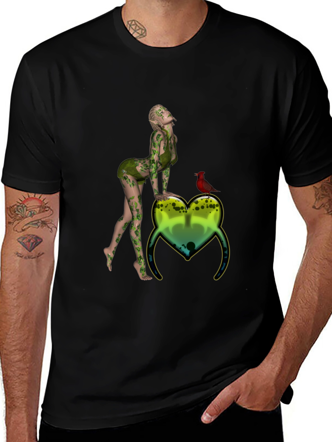 Natures Embrace Tee:  Whimsical Fairy & Cardinal Print