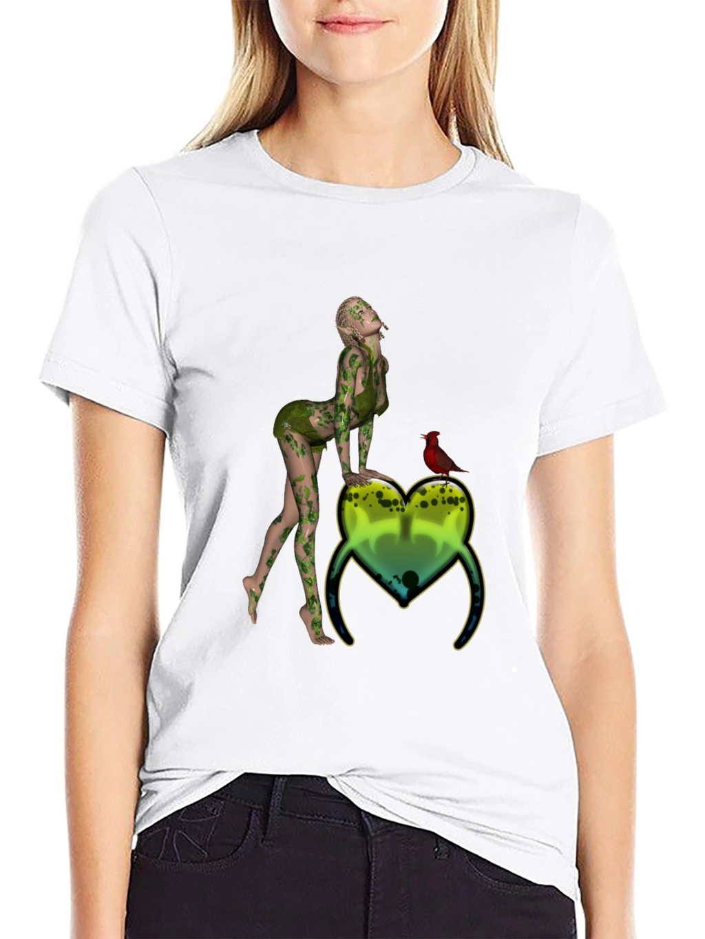 Natures Embrace Tee:  Whimsical Fairy & Cardinal Print