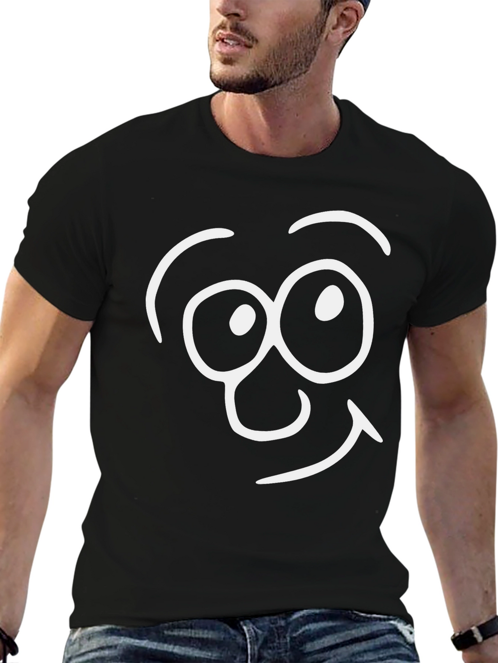 Funny Face Graphic Tee - Black Cotton T-Shirt