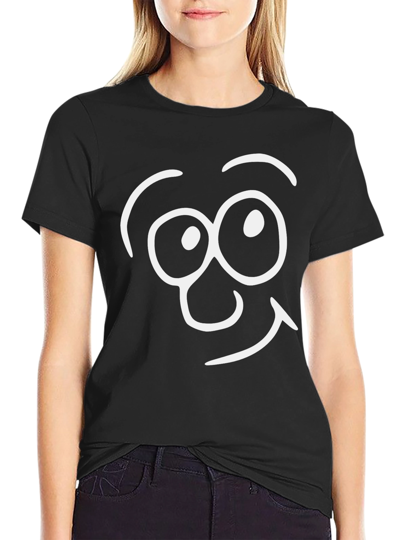 Funny Face Graphic Tee - Black Cotton T-Shirt