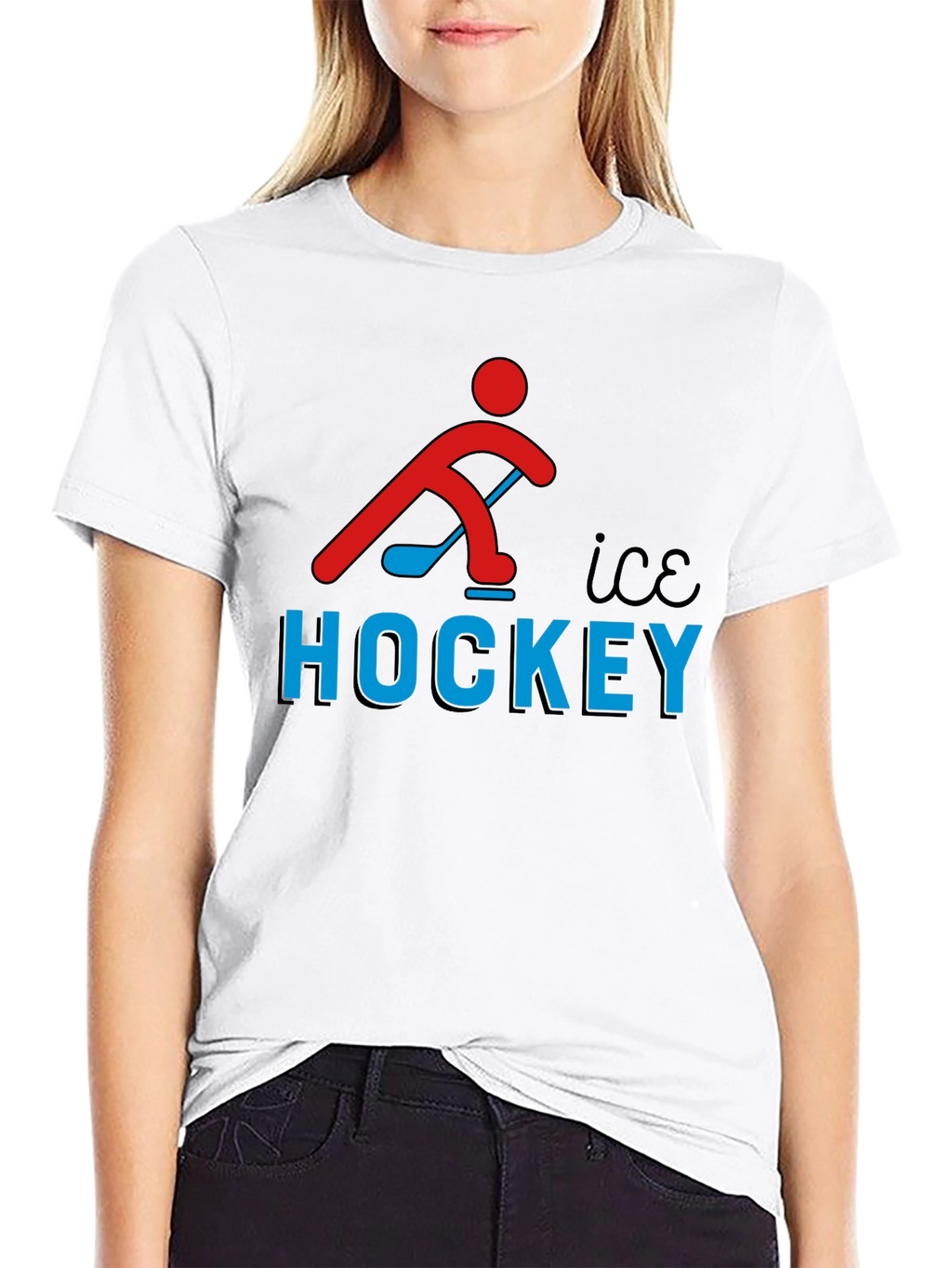 Ice Hockey Graphic Tee - Black Cotton T-Shirt