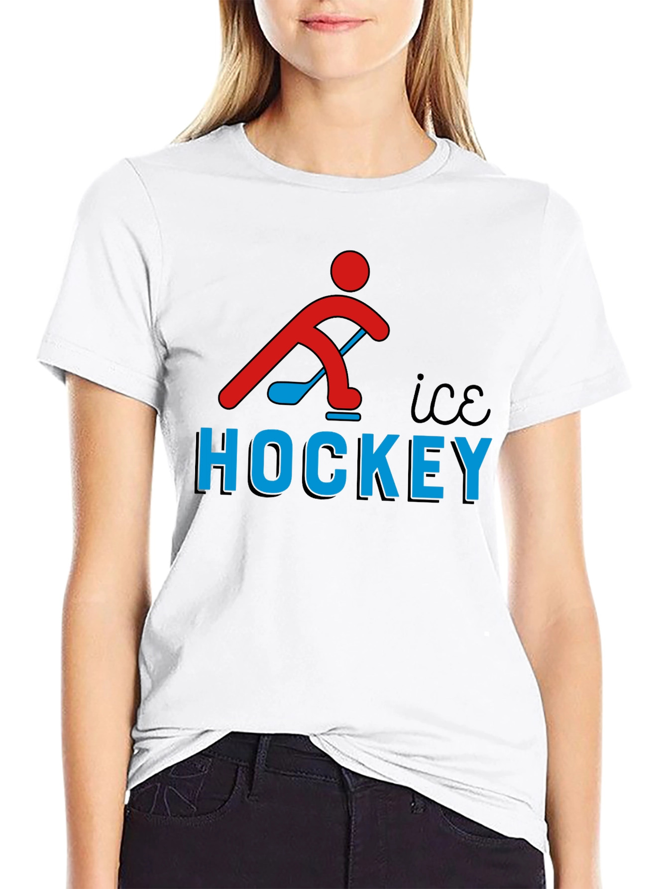Ice Hockey Graphic Tee - Black Cotton T-Shirt