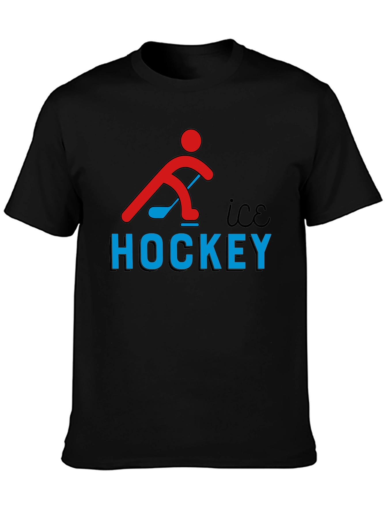 Ice Hockey Graphic Tee - Black Cotton T-Shirt