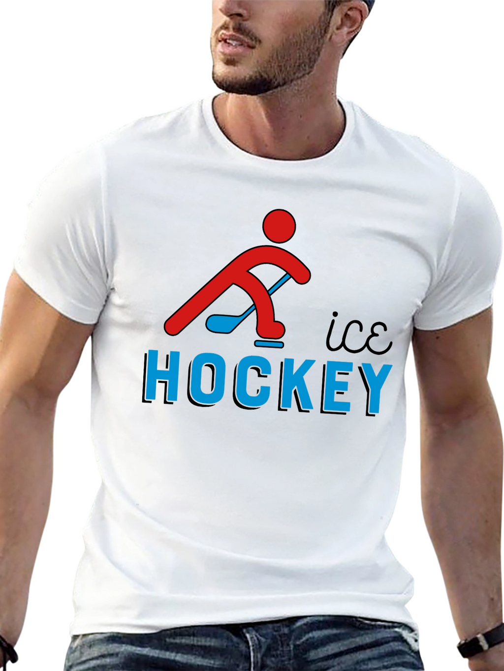 Ice Hockey Graphic Tee - Black Cotton T-Shirt