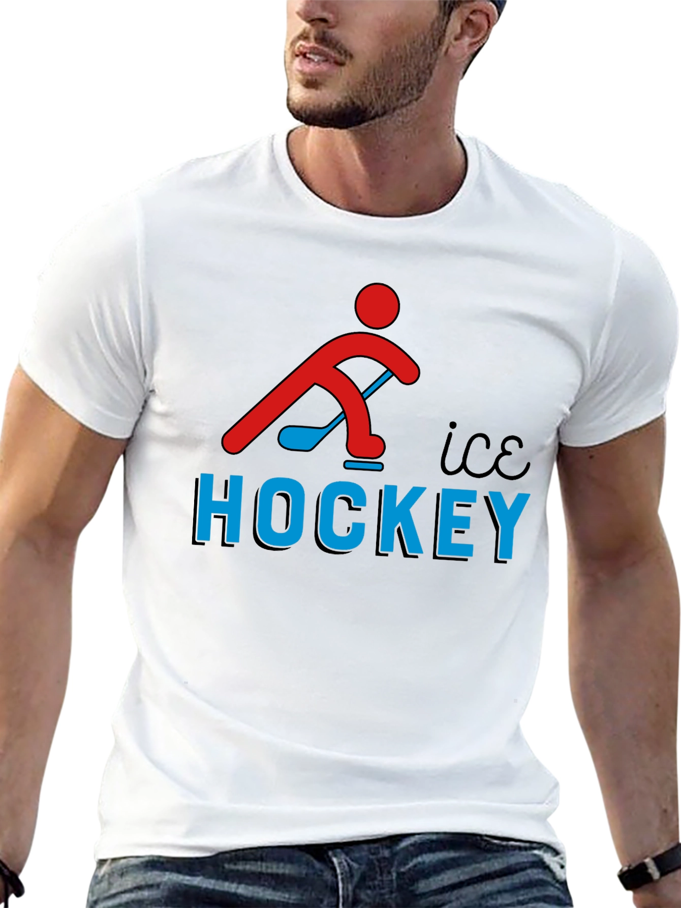 Ice Hockey Graphic Tee - Black Cotton T-Shirt