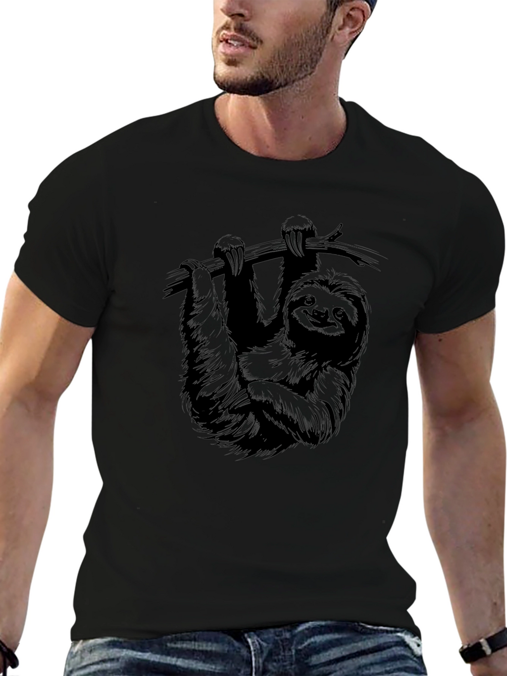 Sloth Graphic Print Mens T-Shirt - Black