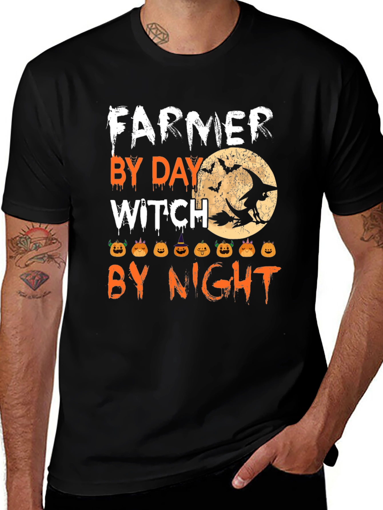Farmer By Day Witch By Night Halloween T-Shirt