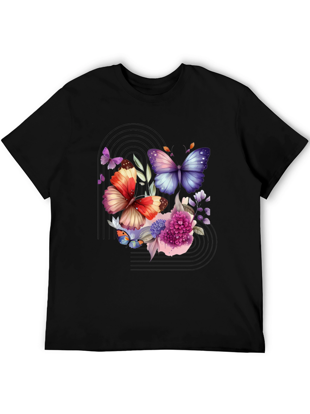 Butterfly Floral Graphic Black T-Shirt