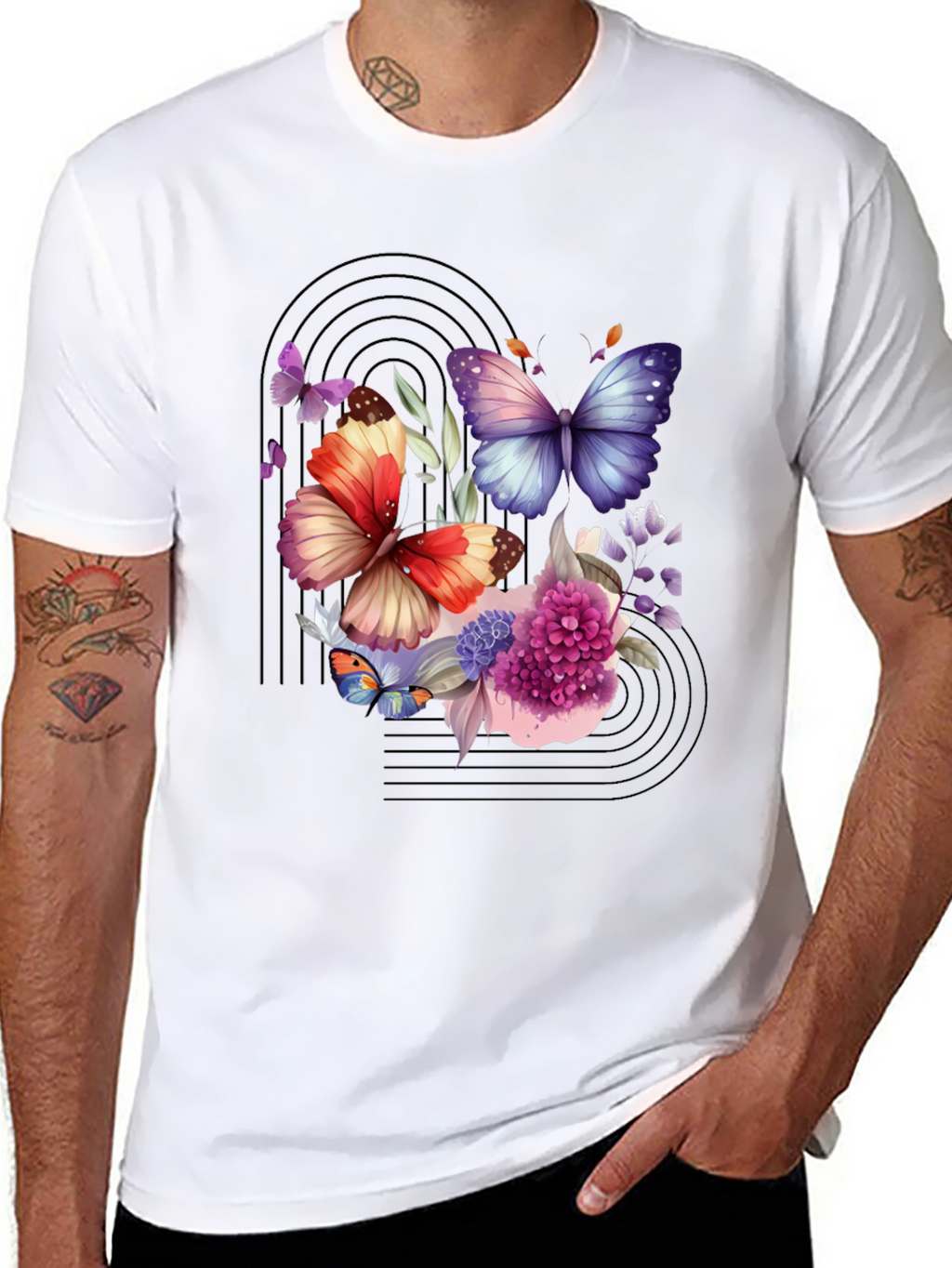 Butterfly Floral Graphic Black T-Shirt