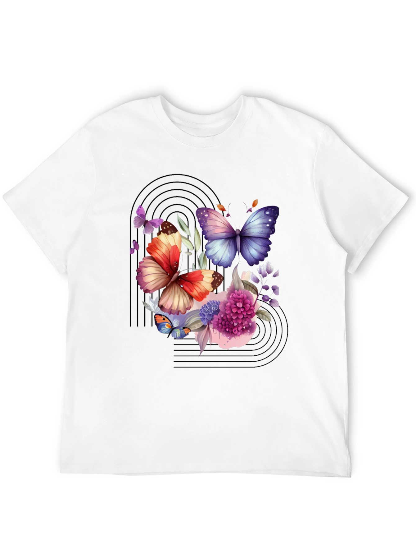 Butterfly Floral Graphic Black T-Shirt