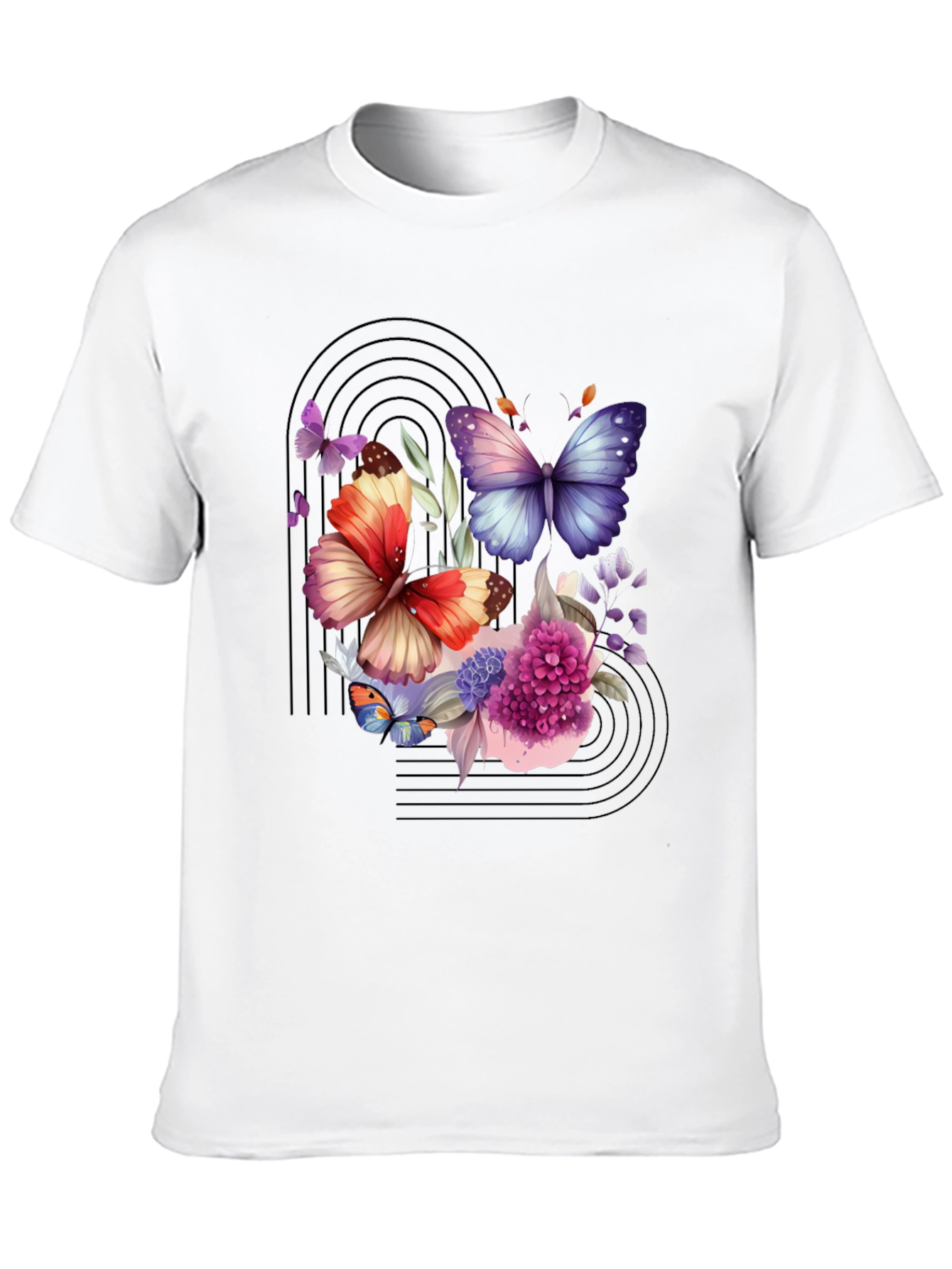 Butterfly Floral Graphic Black T-Shirt